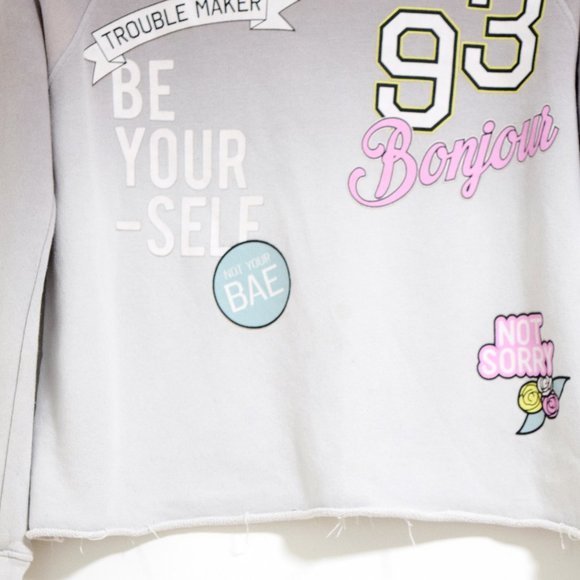 FOREVER 21 Gen Z Trendy Emoji Print Ombre Raw Edge Sweater | Size M - Picture 5 of 9